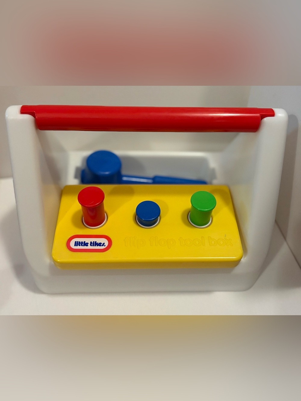 Vintage 1987 Little Tikes Flip Flop Tool Box blue hammer Toddler toy